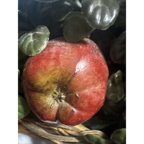 Vintage Plastic Fruit Arrangement Woven Basket Walnuts Apples Grapes Ladybug MCM - Picture 13 of 13